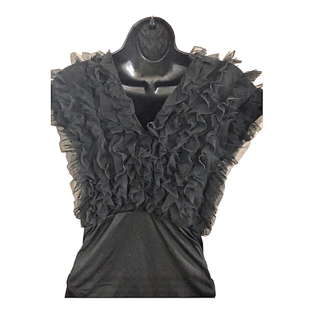 Ruffled Chiffon tulle plunge front black bodysuit size medium brand new - Picture 7 of 16
